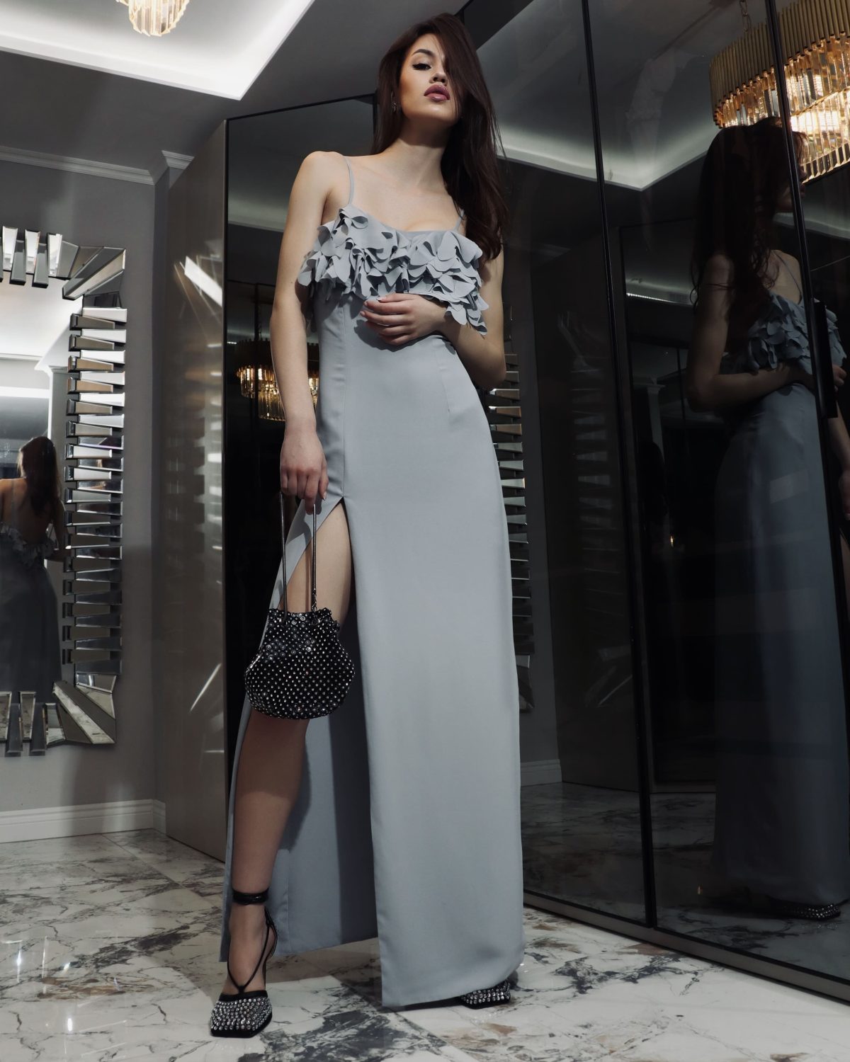 GRAY LUXURY LONG DRESS - 5